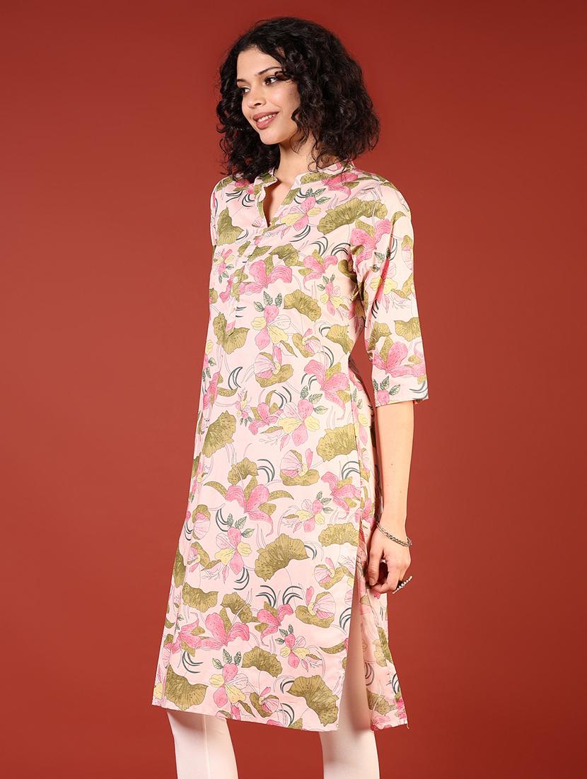women three quarter sleeves straight kurta - 21720443 - Standard Image - 1