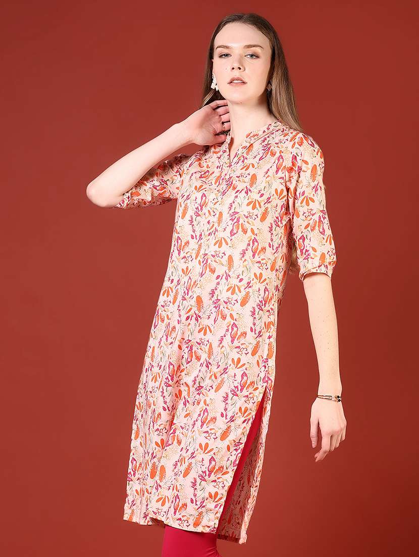 women three quarter sleeves straight kurta - 21720444 -  Standard Image - 1