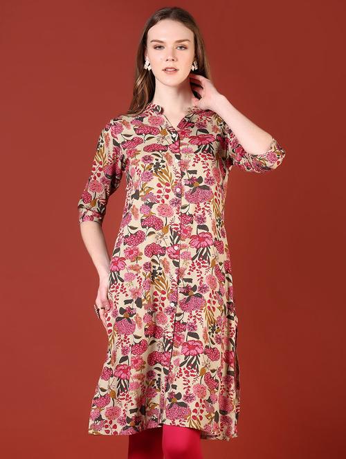women three quarter sleeves straight kurta - 21720447 -  Standard Image - 0