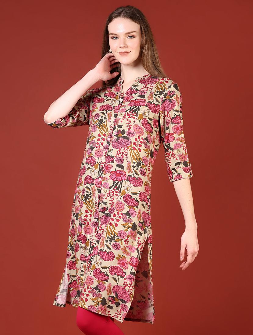 women three quarter sleeves straight kurta - 21720447 -  Standard Image - 1