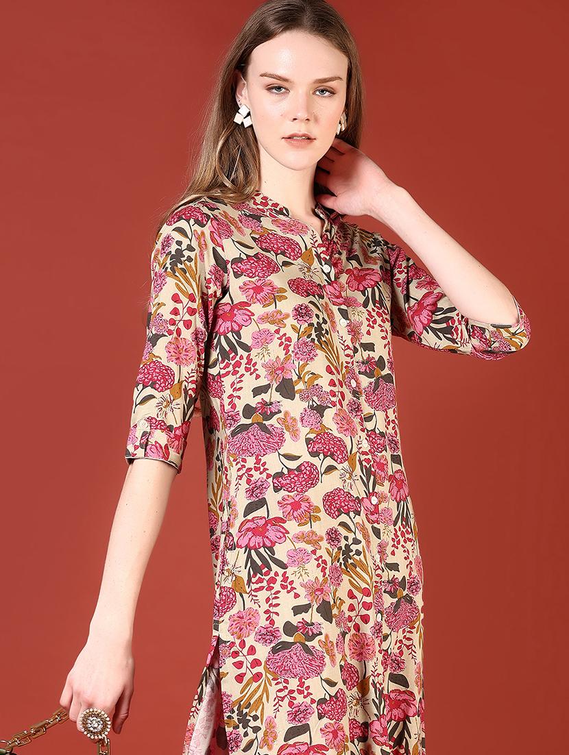 women three quarter sleeves straight kurta - 21720447 - Standard Image - 4