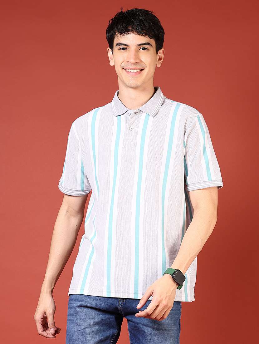 men striped short sleeve regular fit polo t-shirt - 21720449 - Zoom Image - 0