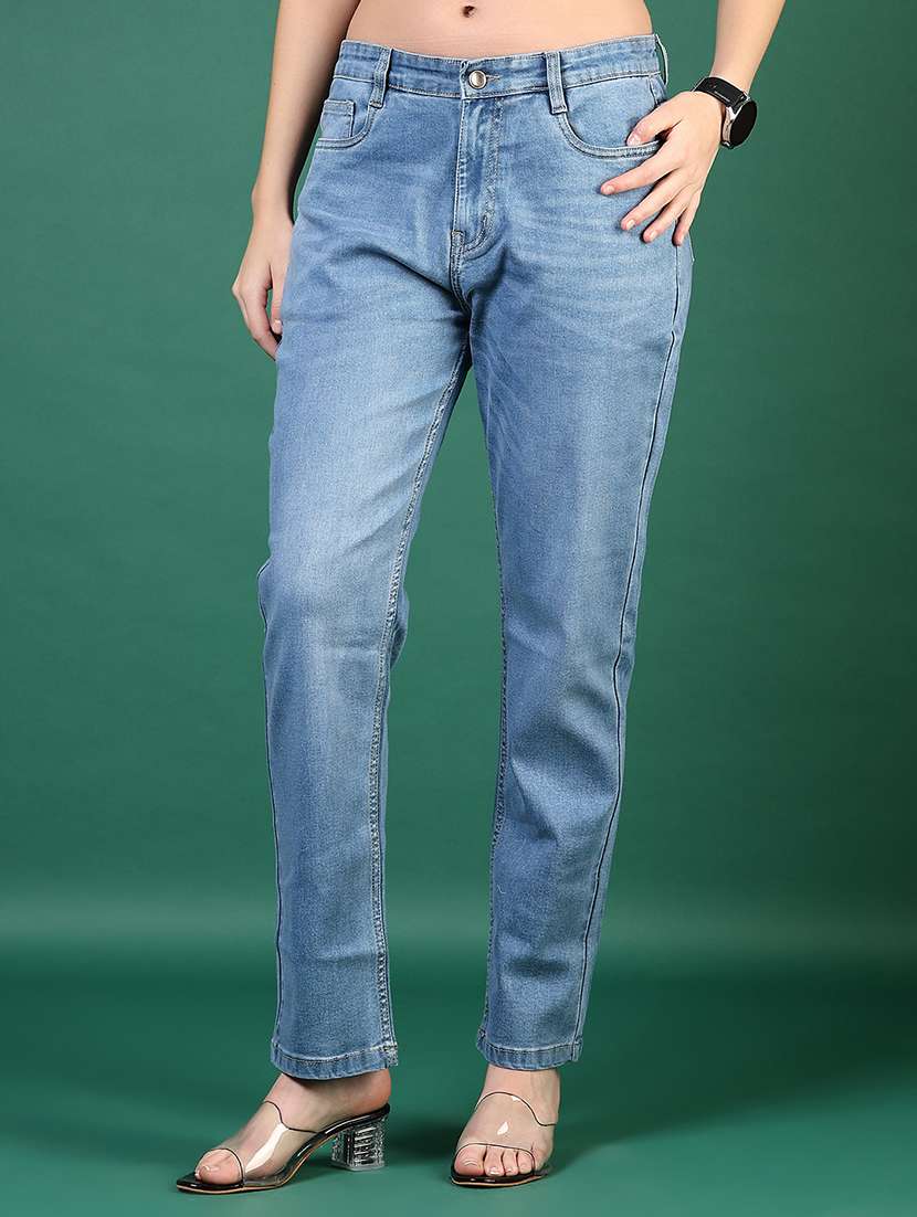 women solid mid rise straight fit jean