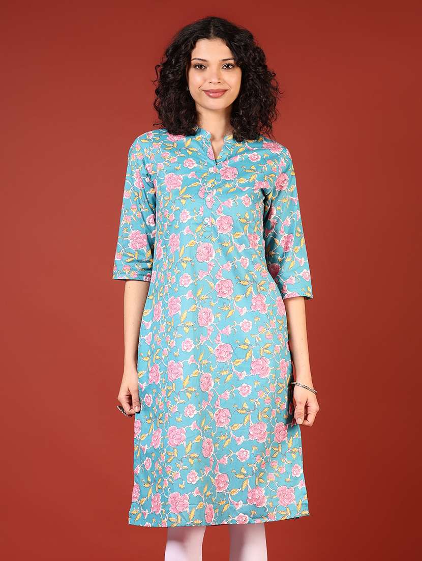 women three quarter sleeve straight kurta