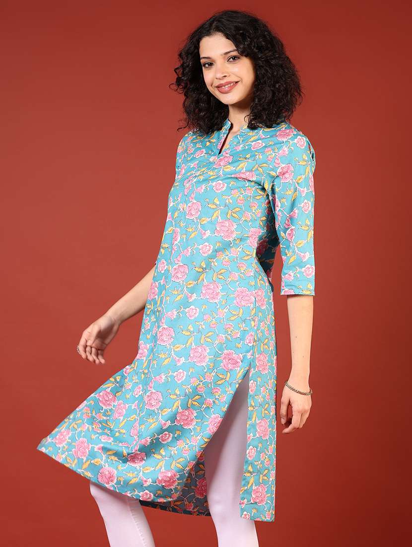 women three quarter sleeve straight kurta - 21720488 -  Standard Image - 1