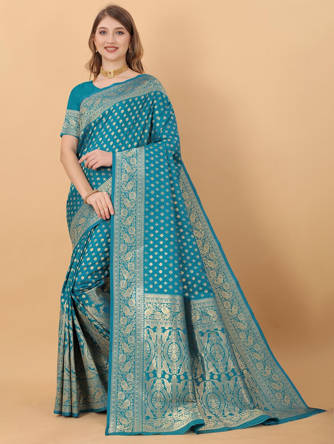 light blue silk kanjivaram saree with blouse - 21720675 - Standard Image - 1