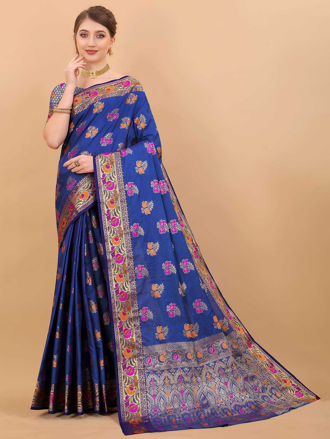 women self design zari work kanjivaram saree with blouse - 21720686 -  Standard Image - 1
