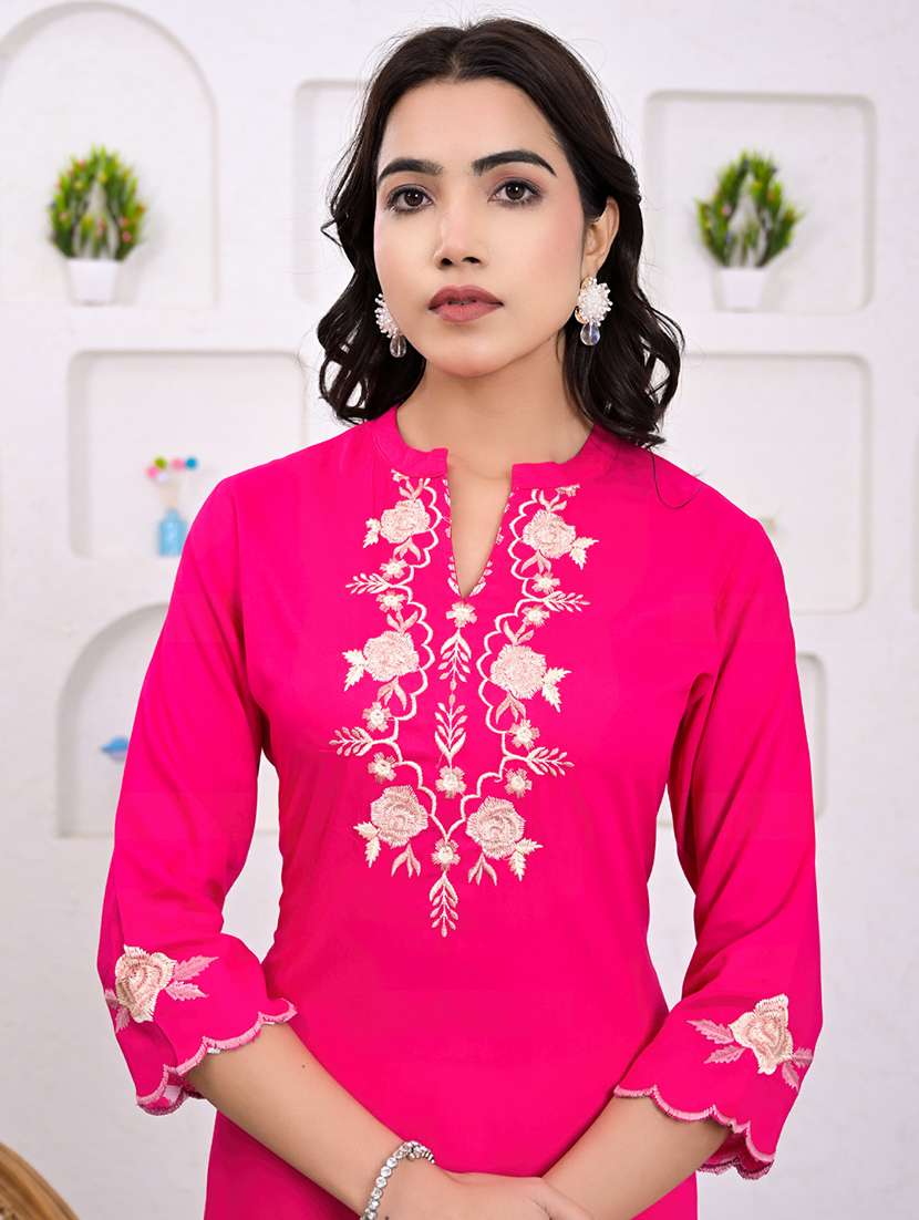 women embroidered three quarter sleeve straight kurta - 21720804 -  Standard Image - 4