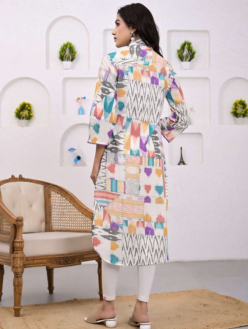 women printed three quarter sleeve straight kurta - 21720806 -  Standard Image - 4