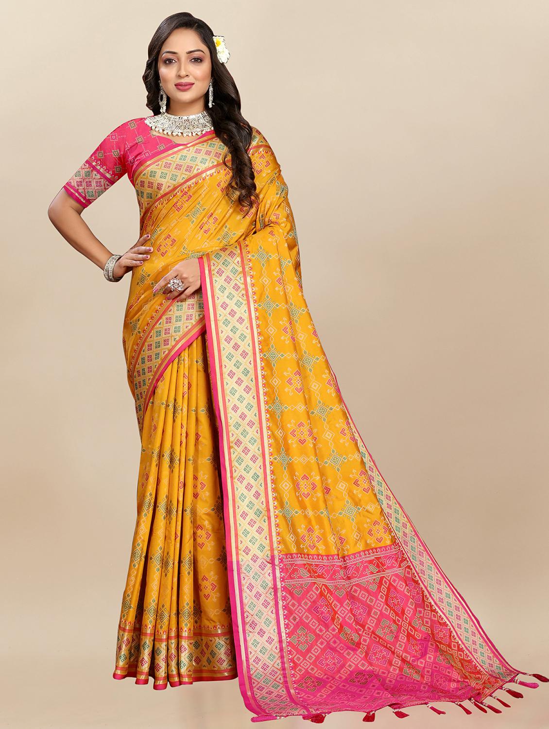 women mustard printed patola saree with blouse - 21720889 -  Standard Image - 1