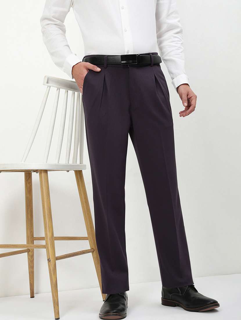 men mid rise solid pleated formal trouser - 21720892 -  Standard Image - 1