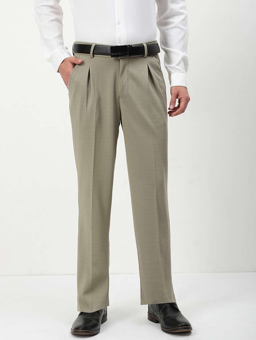 men mid rise solid pleated formal trouser