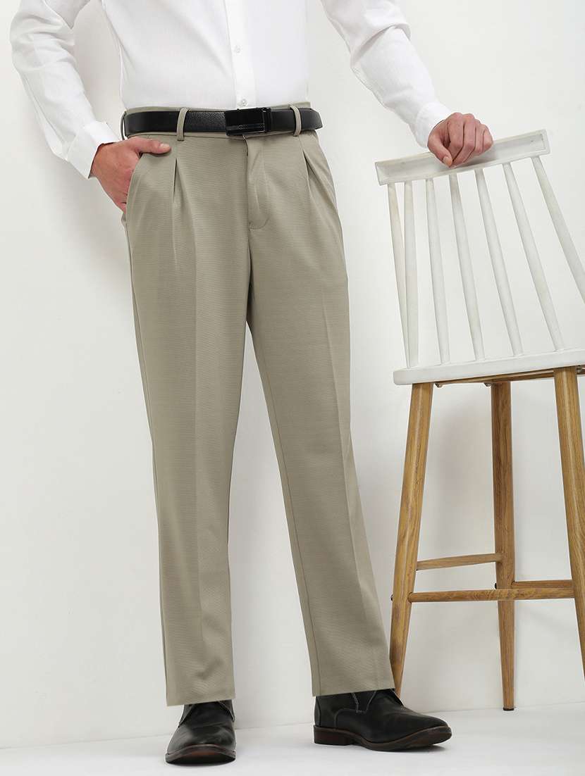men mid rise solid pleated formal trouser - 21720894 - Standard Image - 1