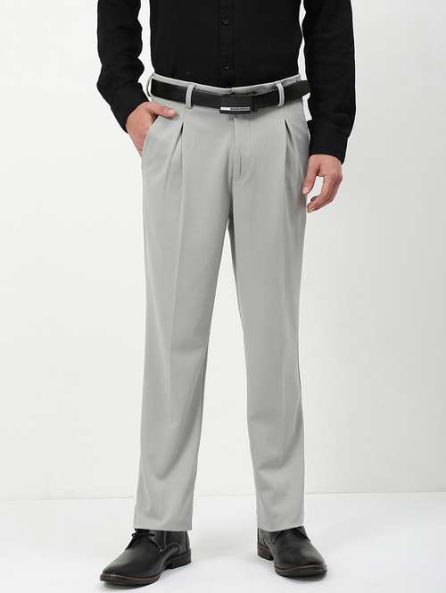 men mid rise solid pleated formal trouser - 21720895 -  Standard Image - 0