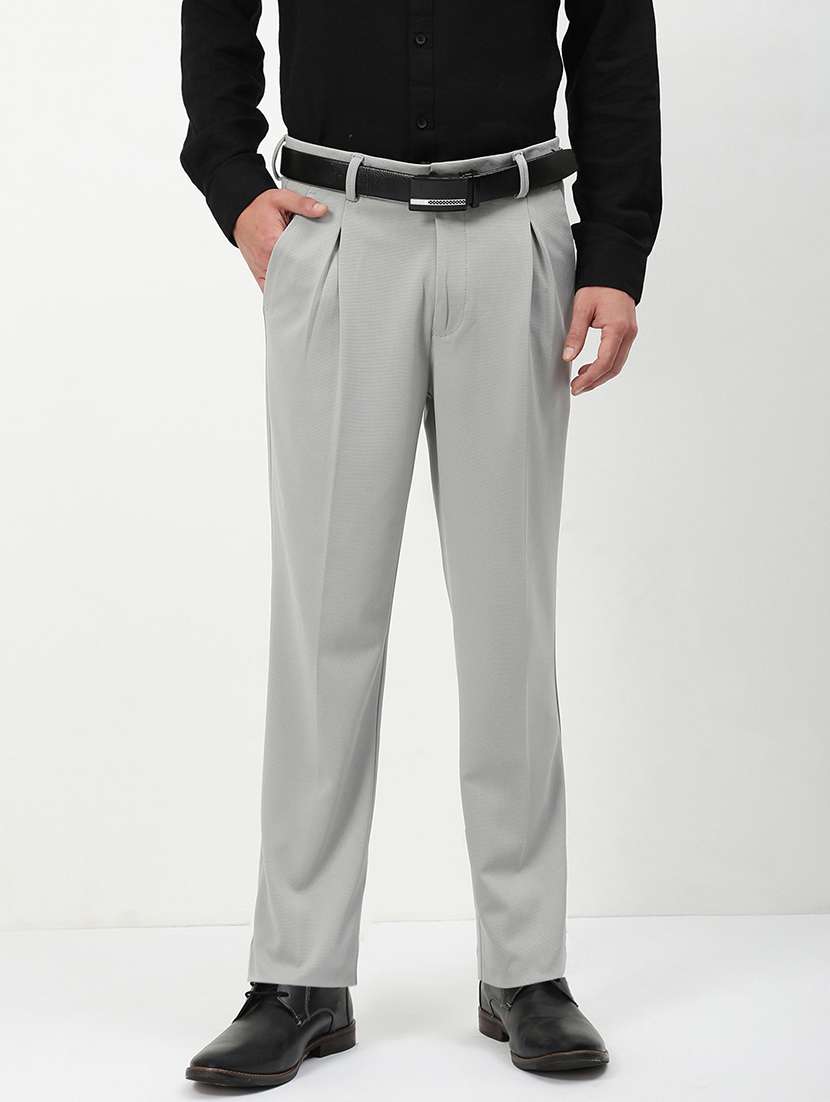 men mid rise solid pleated formal trouser