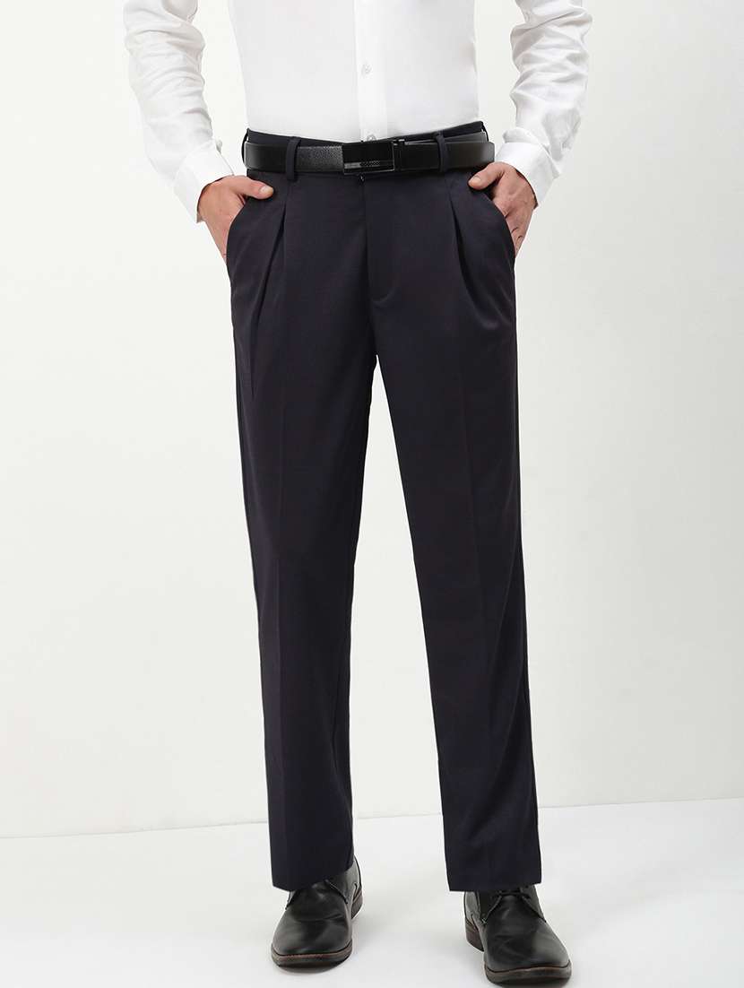 men mid rise solid pleated formal trouser