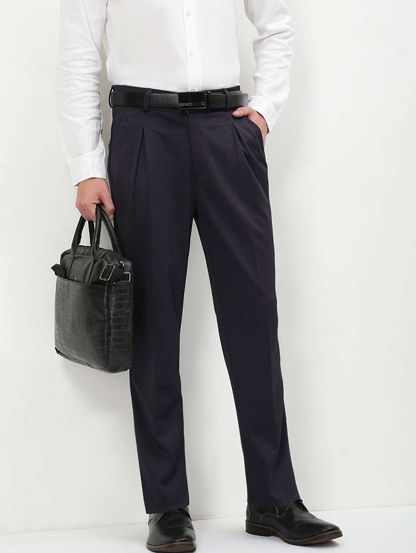 men mid rise solid pleated formal trouser - 21720896 -  Standard Image - 1