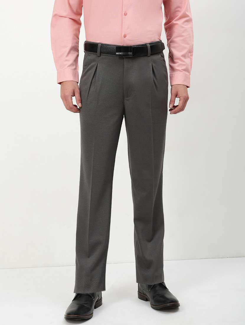 men mid rise solid pleated formal trouser