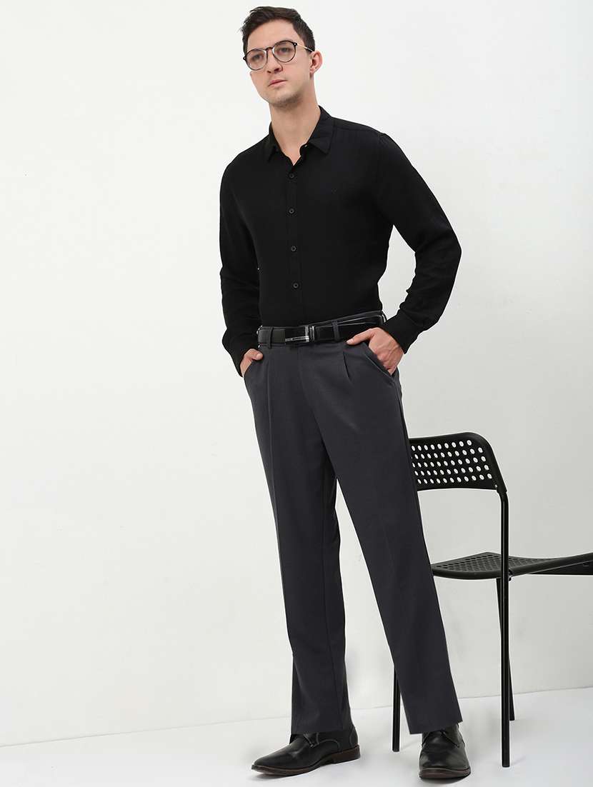 men mid rise solid pleated formal trouser - 21720899 -  Standard Image - 4