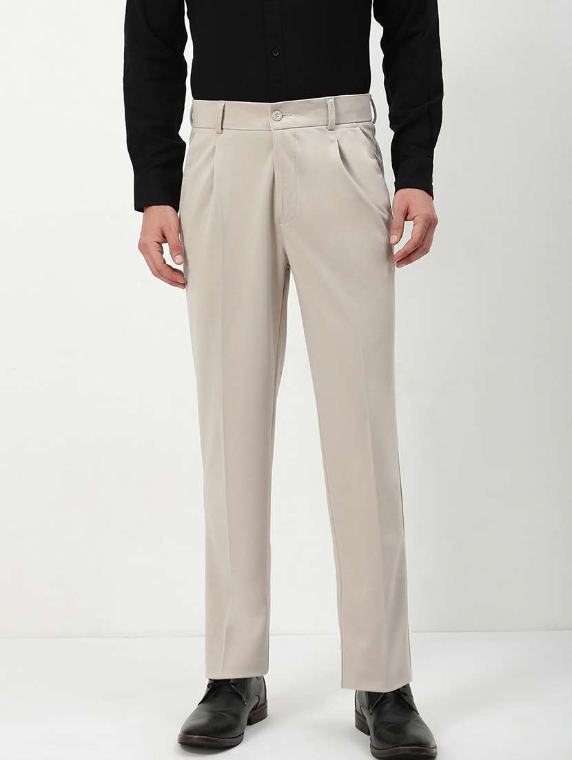 men mid rise solid pleated formal trouser