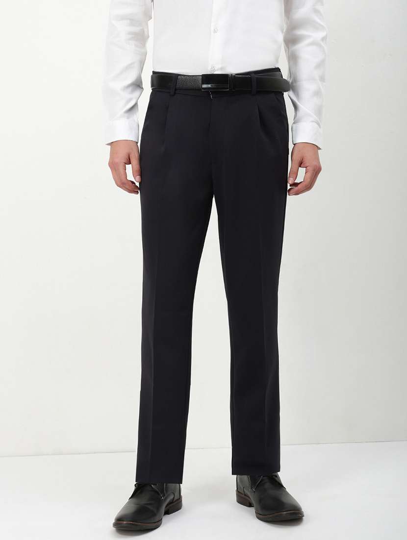 men mid rise solid pleated formal trouser