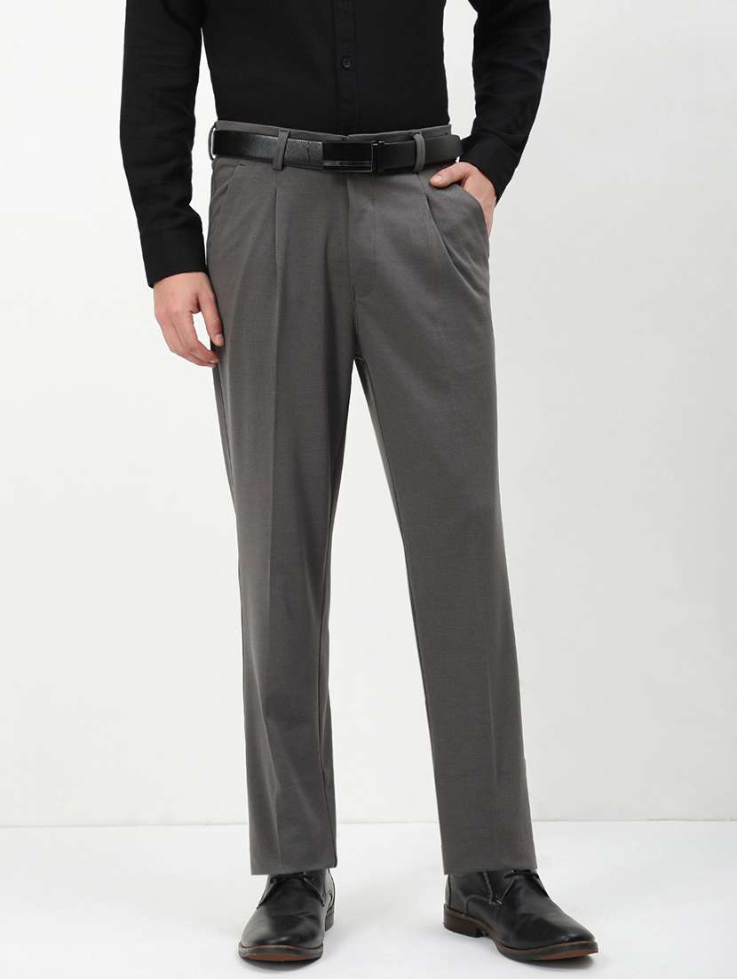 men mid rise solid pleated formal trouser