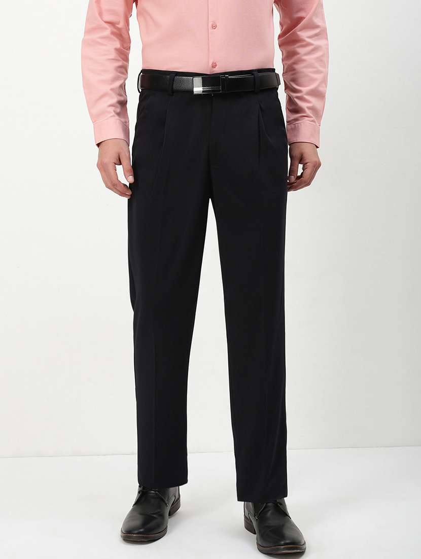men mid rise solid pleated formal trouser