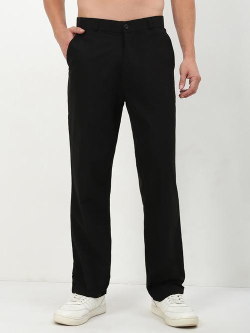 men low rise solid flat front casual trouser - 21720910 - Standard Image - 0