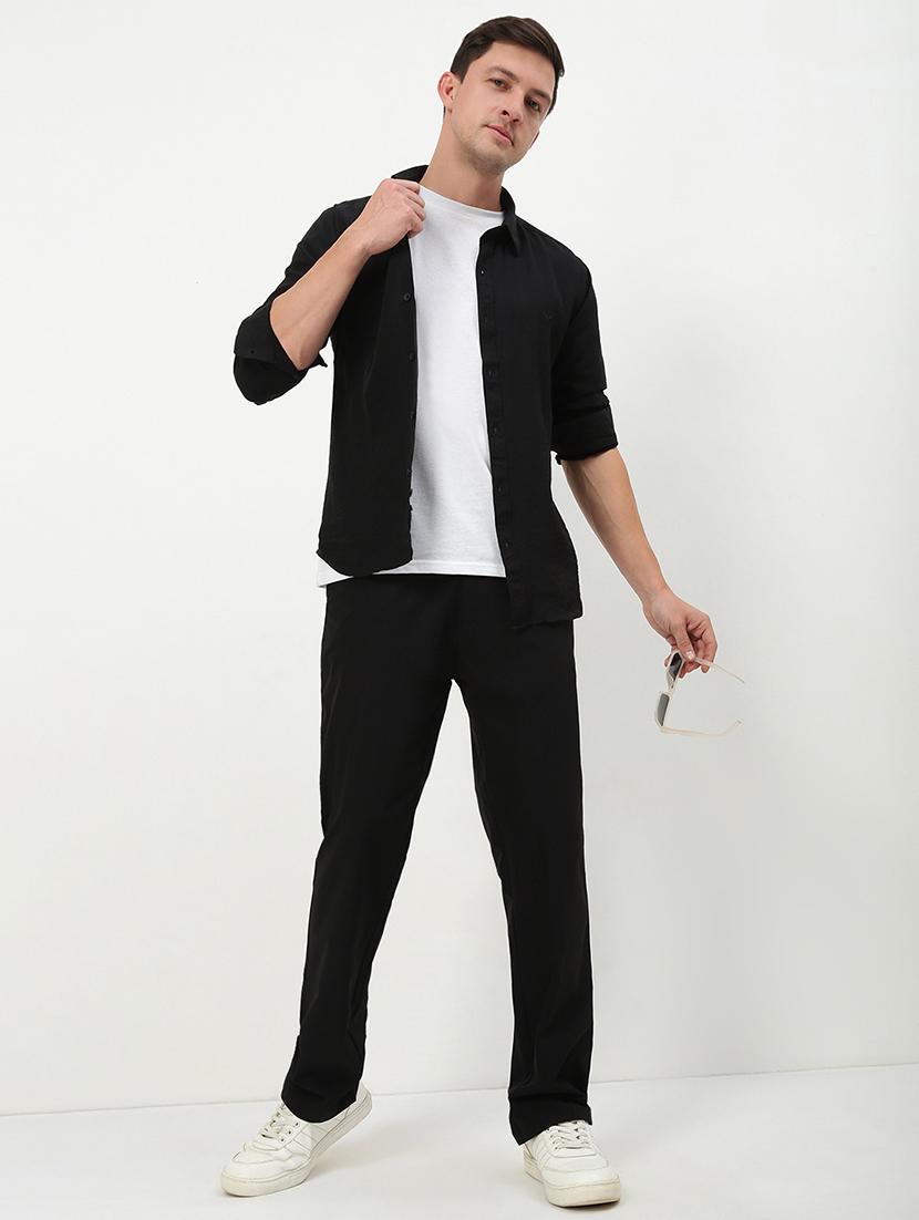 men low rise solid flat front casual trouser - 21720910 - Standard Image - 4