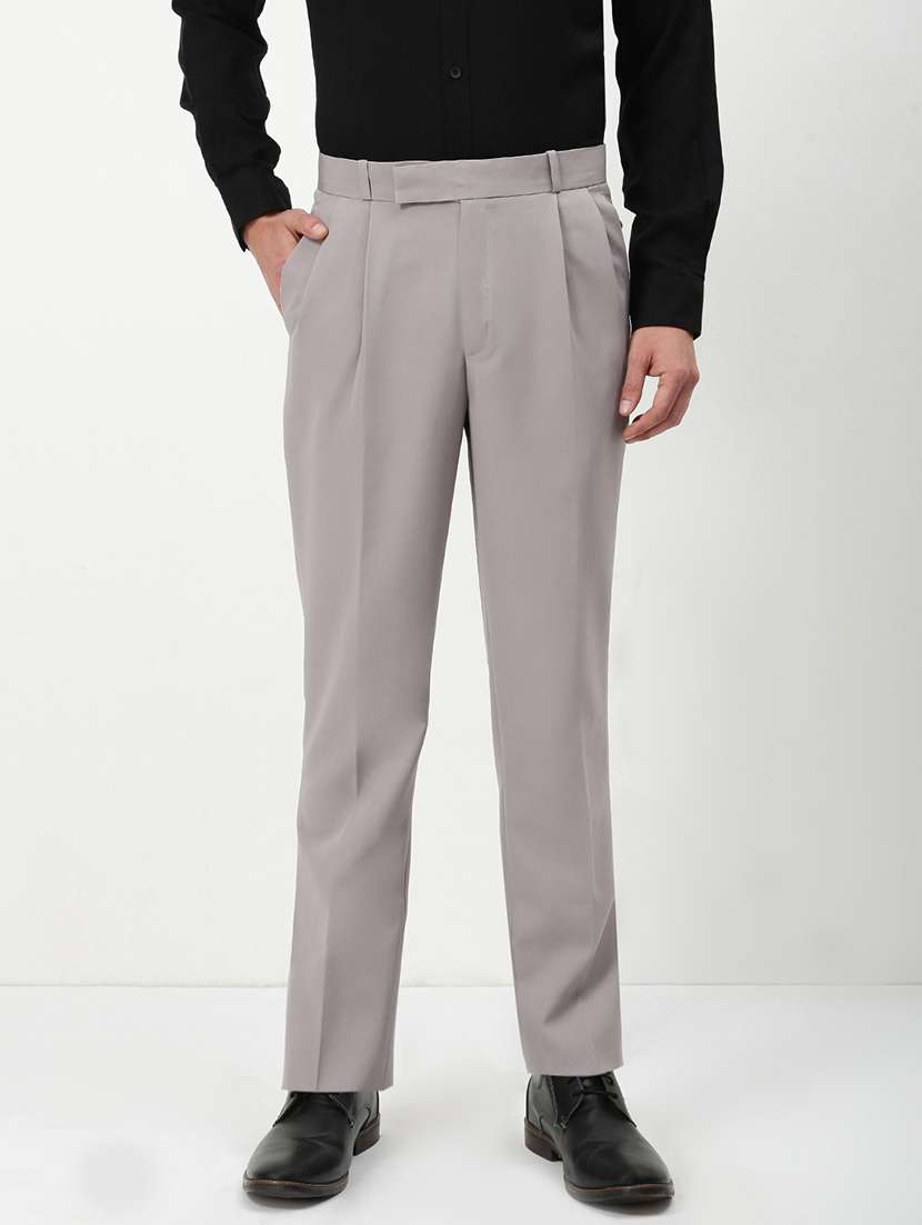 men mid rise solid pleated formal trouser