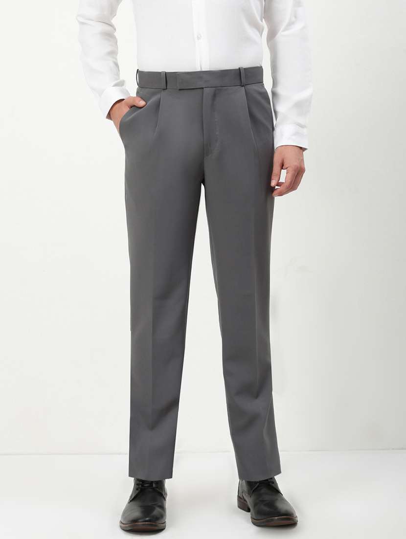 men mid rise solid pleated formal trouser
