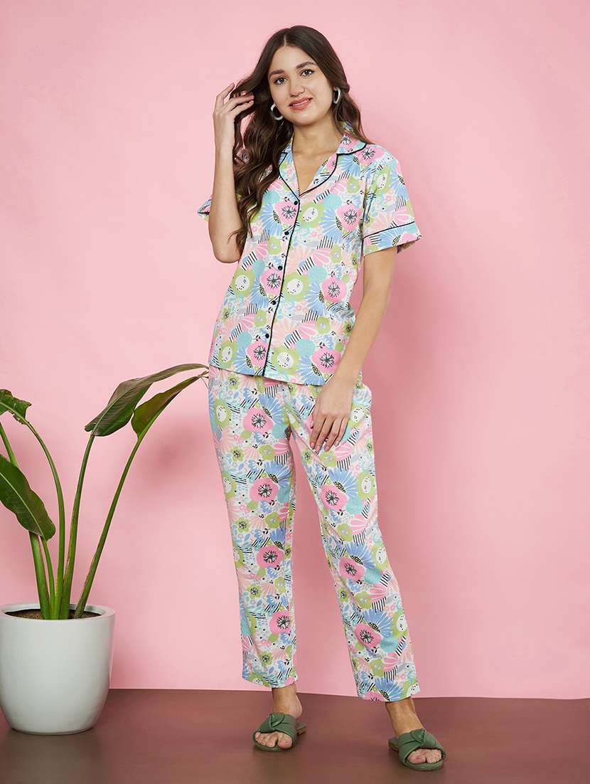 women printed nightwear pyjama set