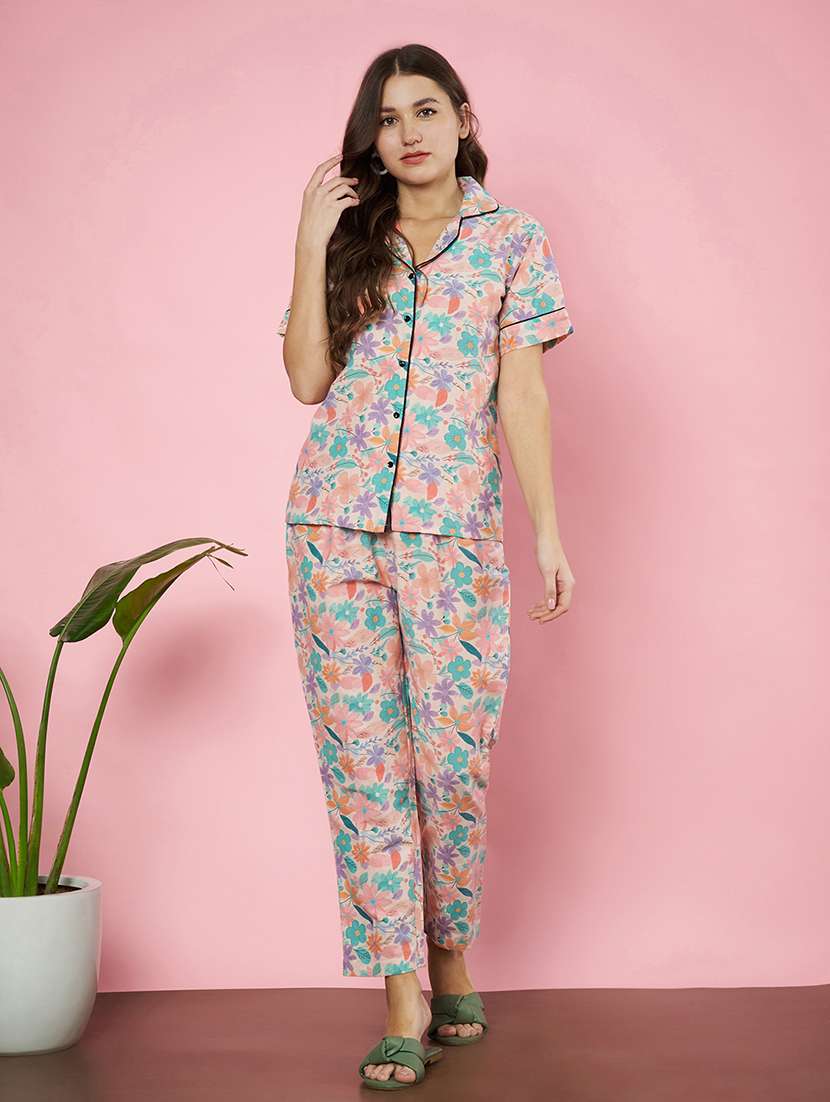 women printed nightwear pyjama set