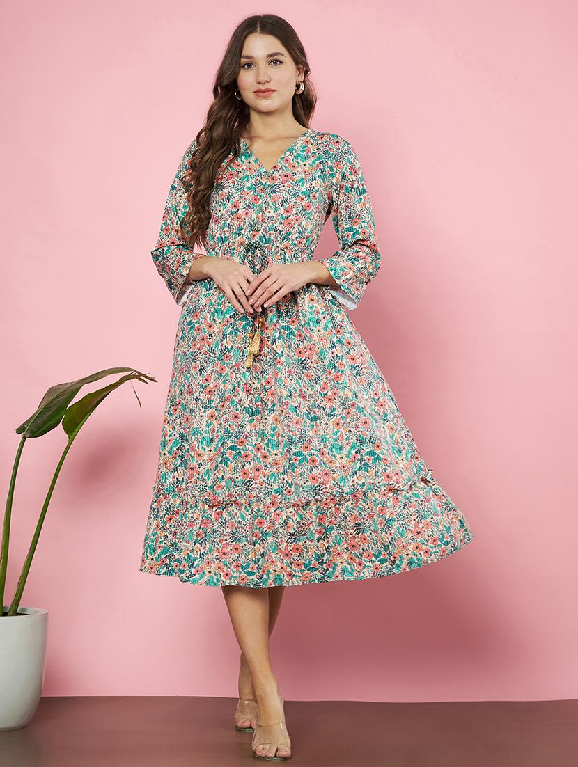 women floral print tiered calf length dress - 21720962 -  Standard Image - 1
