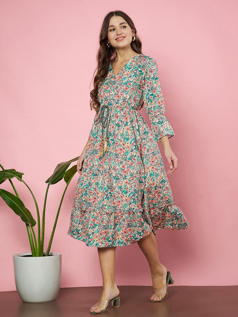 women floral print tiered calf length dress - 21720962 - Standard Image - 4