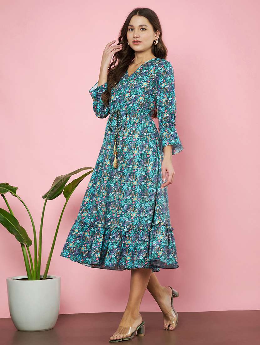 women printed claf length tiered dress - 21720963 - Standard Image - 1