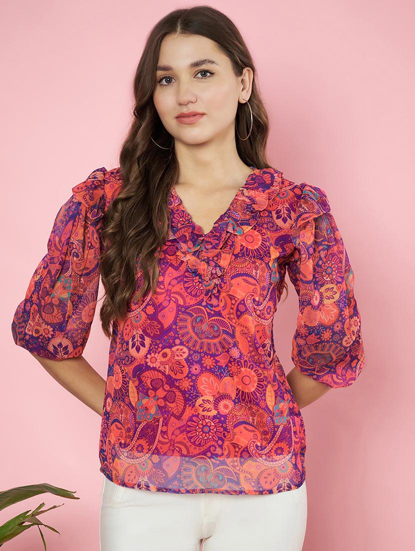 women printed puff sleeves regular top - 21720967 - Zoom Image - 0