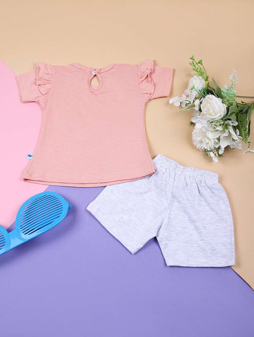girls printed t-shirt & shorts casual wear sets - 21720978 - Standard Image - 1