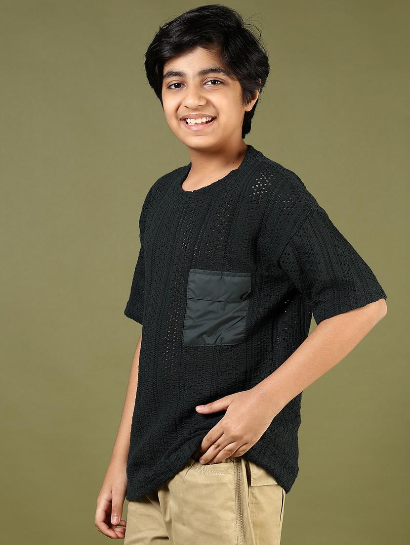 boys bottle green self design short sleeve t-shirt - 21721010 - Standard Image - 1