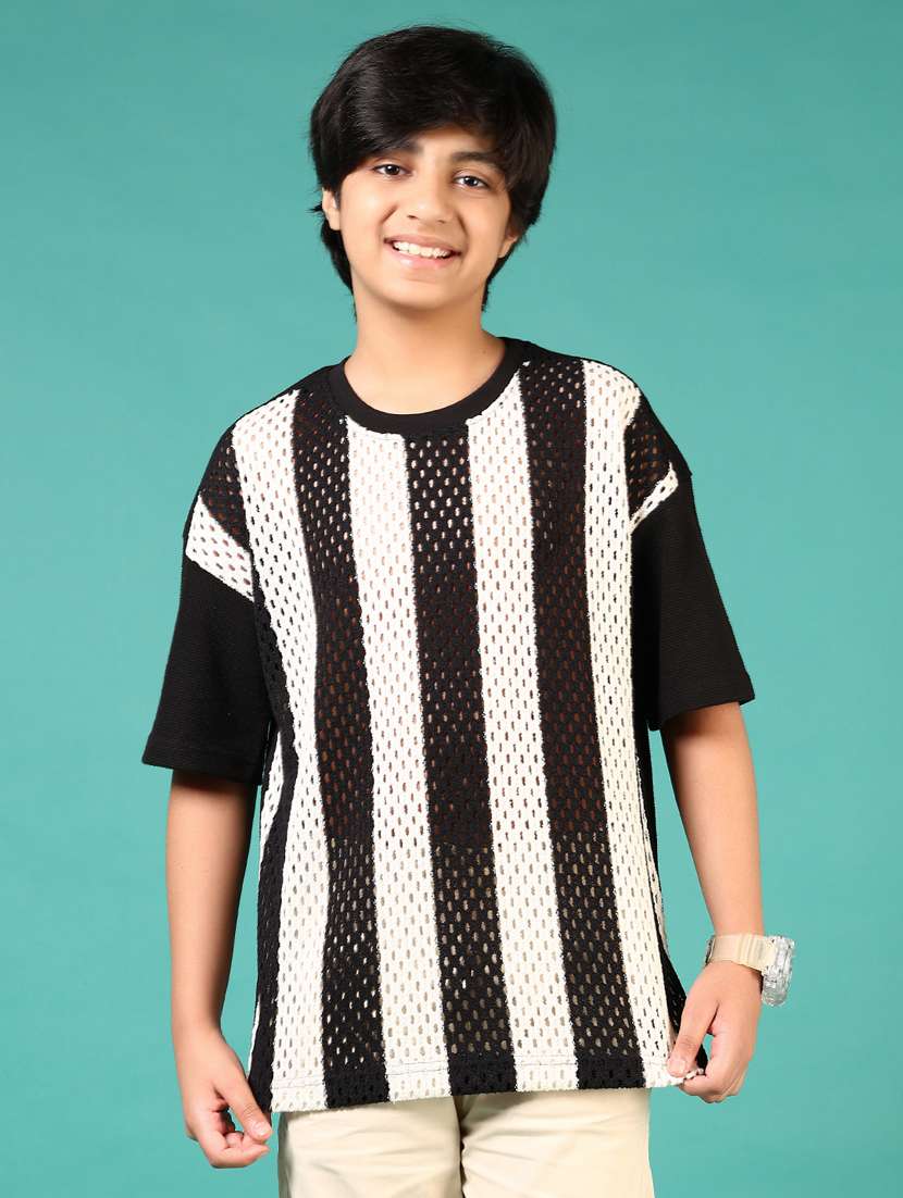 boys black & white striped short sleeve t-shirt - 21721011 -  Standard Image - 1