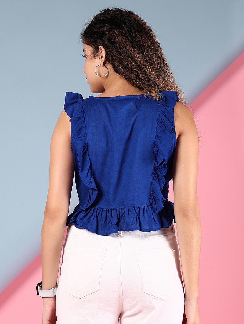women blue solid sleeveless crop top - 21721018 - Standard Image - 4