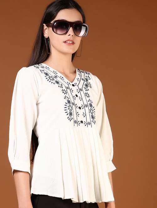 women white embroidered puff sleeve flared top - 21721042 - Standard Image - 0