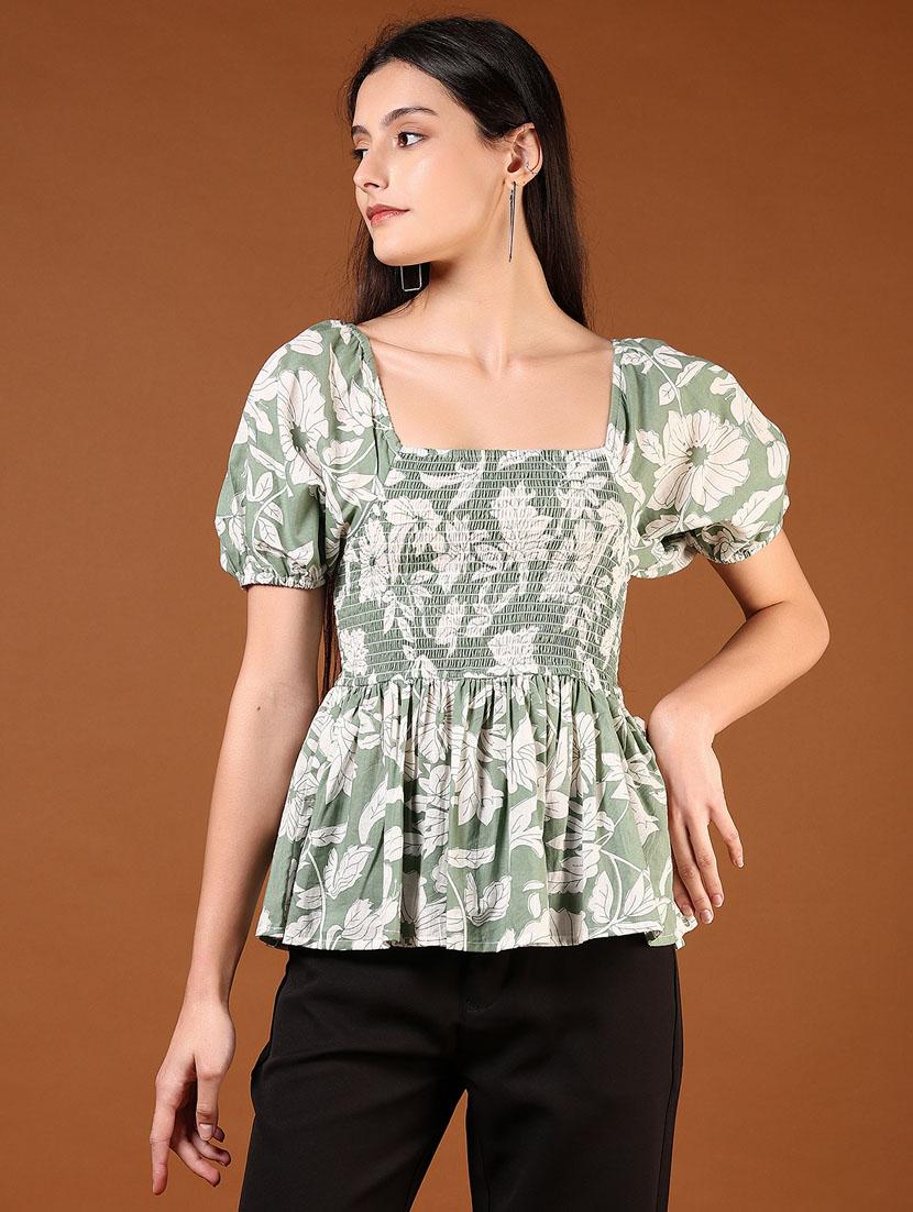 women green floral printed puff sleeve top - 21721053 -  Standard Image - 1