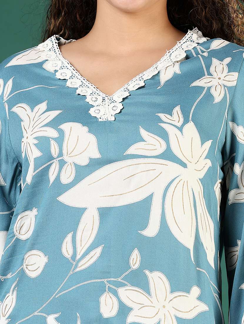 women floral printed three quarter sleeve straight kurta - 21721055 -  Standard Image - 4