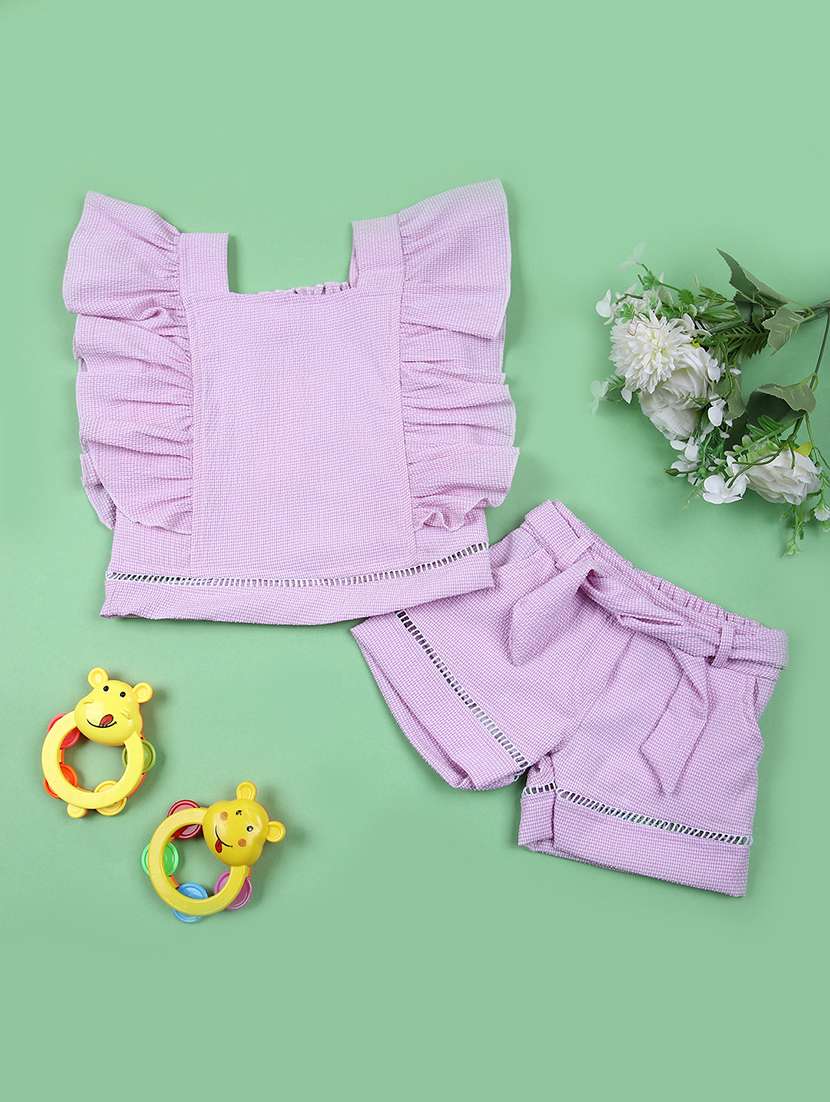 girls lavender checkered shorts set