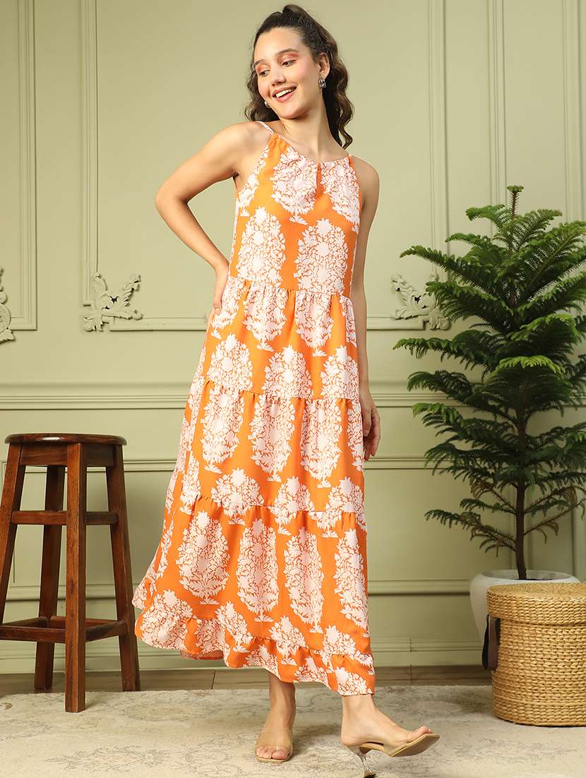 women shoulder strap neck printed tiered dress - 21721180 -  Standard Image - 1