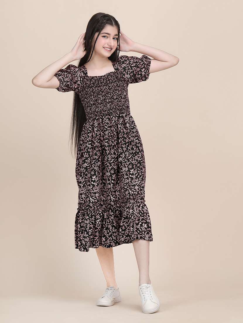 women printed puff sleeves tiered dress - 21721189 - Standard Image - 1