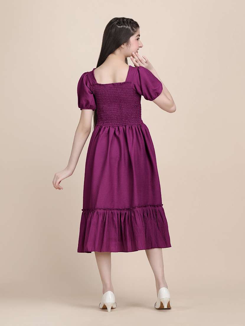 women solid puff sleeves tiered dress - 21721199 - Standard Image - 4