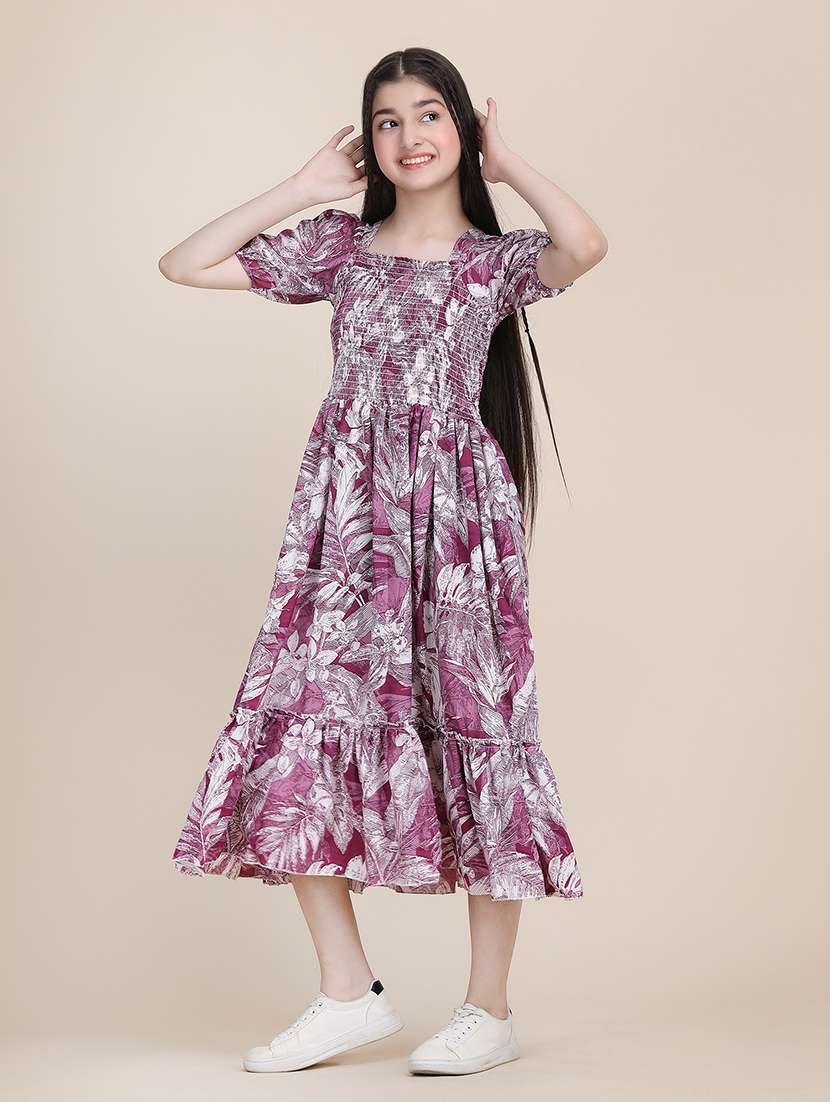 women printed puff sleeves tiered dress - 21721202 -  Standard Image - 1
