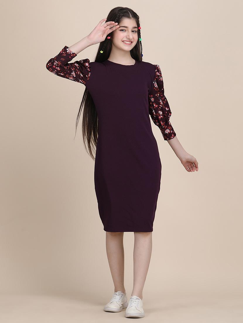 girls solid round neck sheath dress - 21721210 -  Standard Image - 1